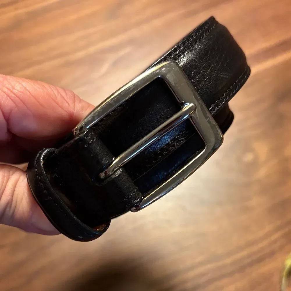 Cole Haan Black Leather Belt with Silver Buckle